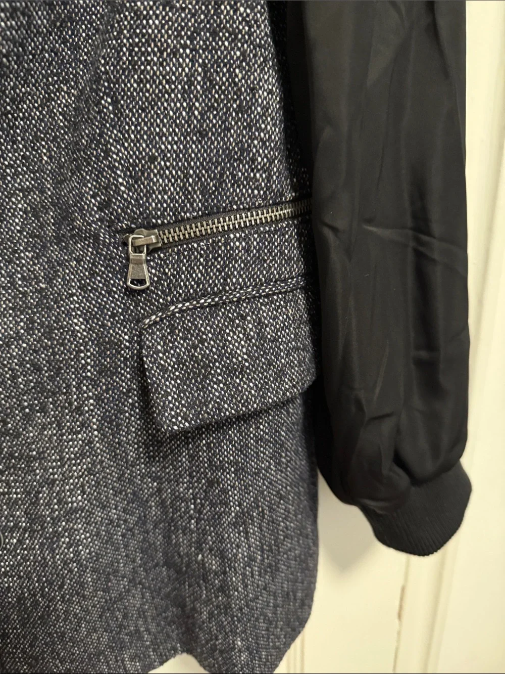 a new day Navy Tweed Blazer with Black Puff Sleeves